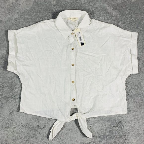 Copper Key NWT Women’s White Linen Blend Button Up Collared Size XL - Picture 1 of 7